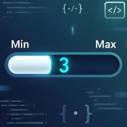 تصویر یک نمایش بصری از تولید عدد تصادفی در جاوا اسکریپت بین حداقل و حداکثر را نشان میدهد. در مرکز تصویر، یک خط اعداد یا اسلایدر واضح با برچسبهای "Min" و "Max" در دو انتها قرار دارد. یک عدد دیجیتال برجسته به عنوان خروجی تولید شده در این محدوده نمایش داده شده است.