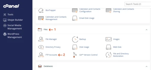 مسیر رسیدن به اطلاعات اتصال FTP برای نصب وردپرس روی سیپنل