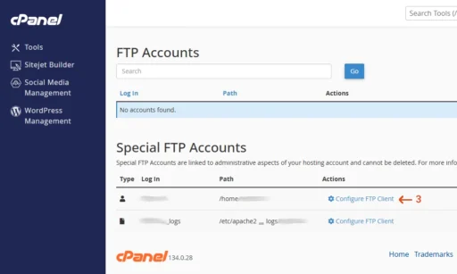 ادامه مسیر رسیدن به اطلاعات اتصال FTP در سیپنل