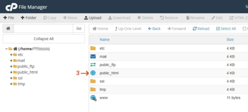 محل پوشه public_html در بخش مدیریت فایل سیپنل
